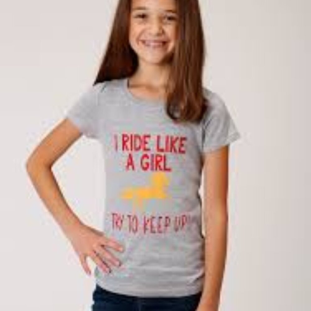 Roper Girls Western Wear Cotton Screen Print Short Sleeve Rodeo Cowgirl Top